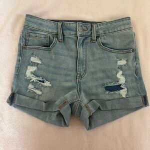 Aeropostale High Rise Midi Light Wash Distressed Denim Women's Shorts Size 10